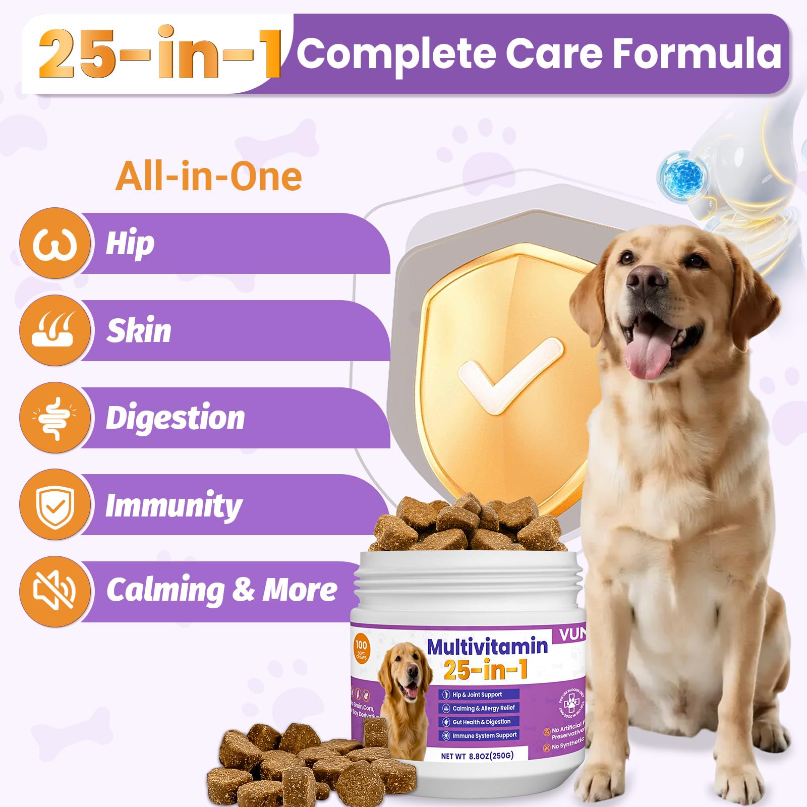 VUN Dog Multivitamin para articulaciones y movilidad con glucosamina y MSM.