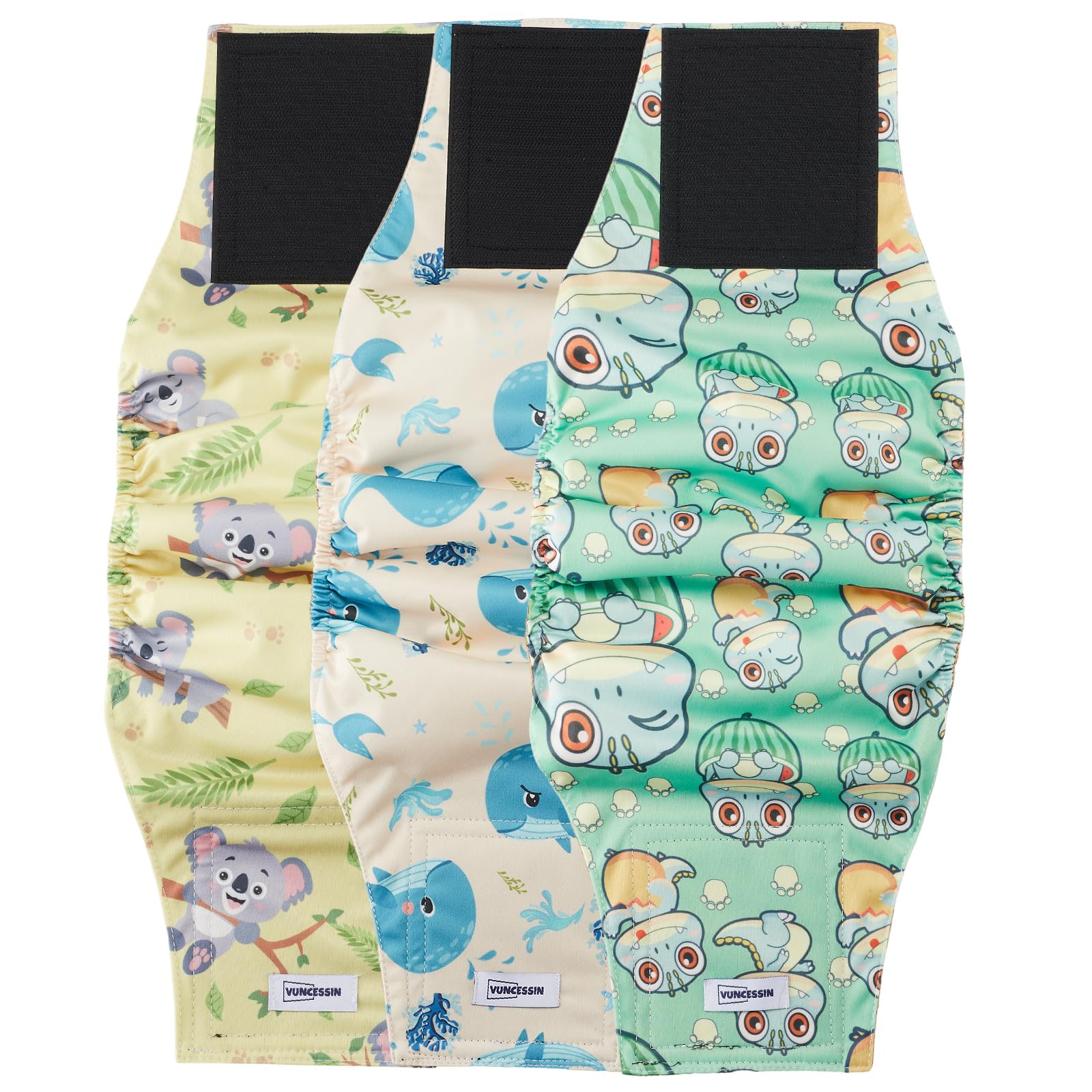 Pañales lavables VUNCESSIN con 3 patrones para perro macho, reutilizables y cómodos.