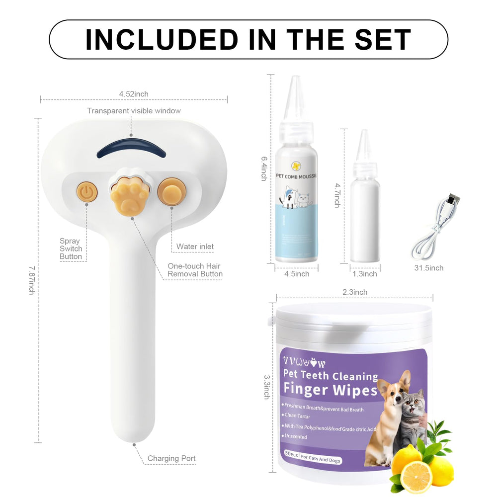 VVWVVW Cepillo vaporizador facilita la limpieza tras la rutina diaria de grooming.