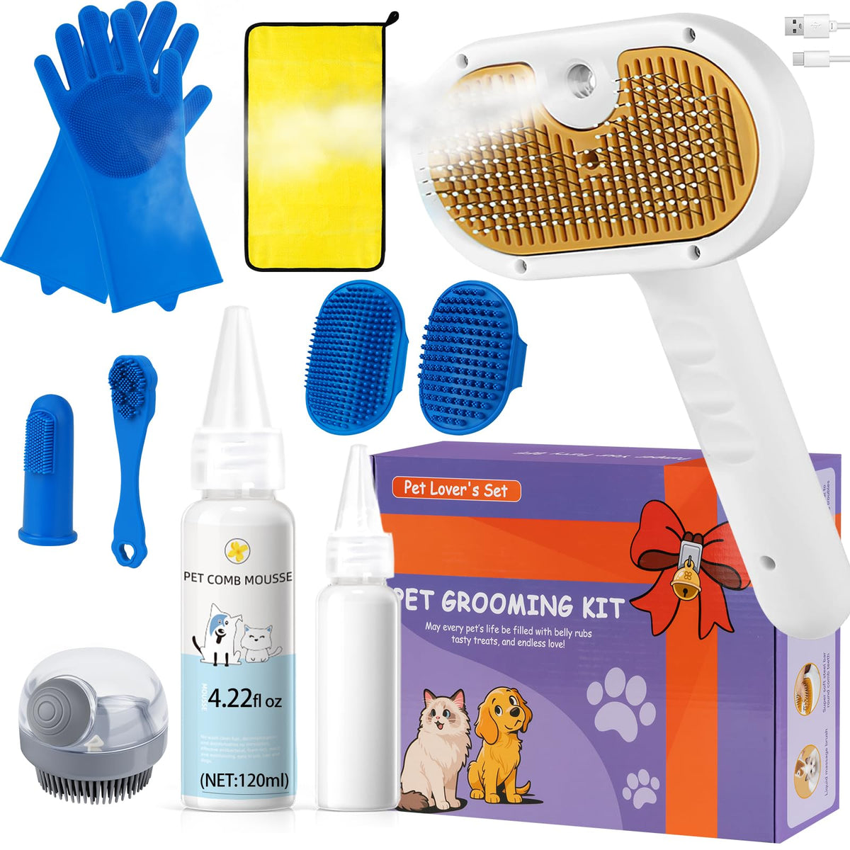 VVWVVW Pet Steam Brush muestra masaje suave en el pelaje durante el cepillado