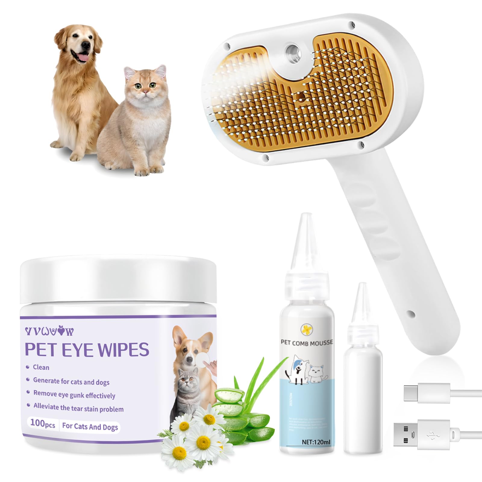 Cepillo de vapor para mascotas VVWVVW cepilla pelo de perros y gatos