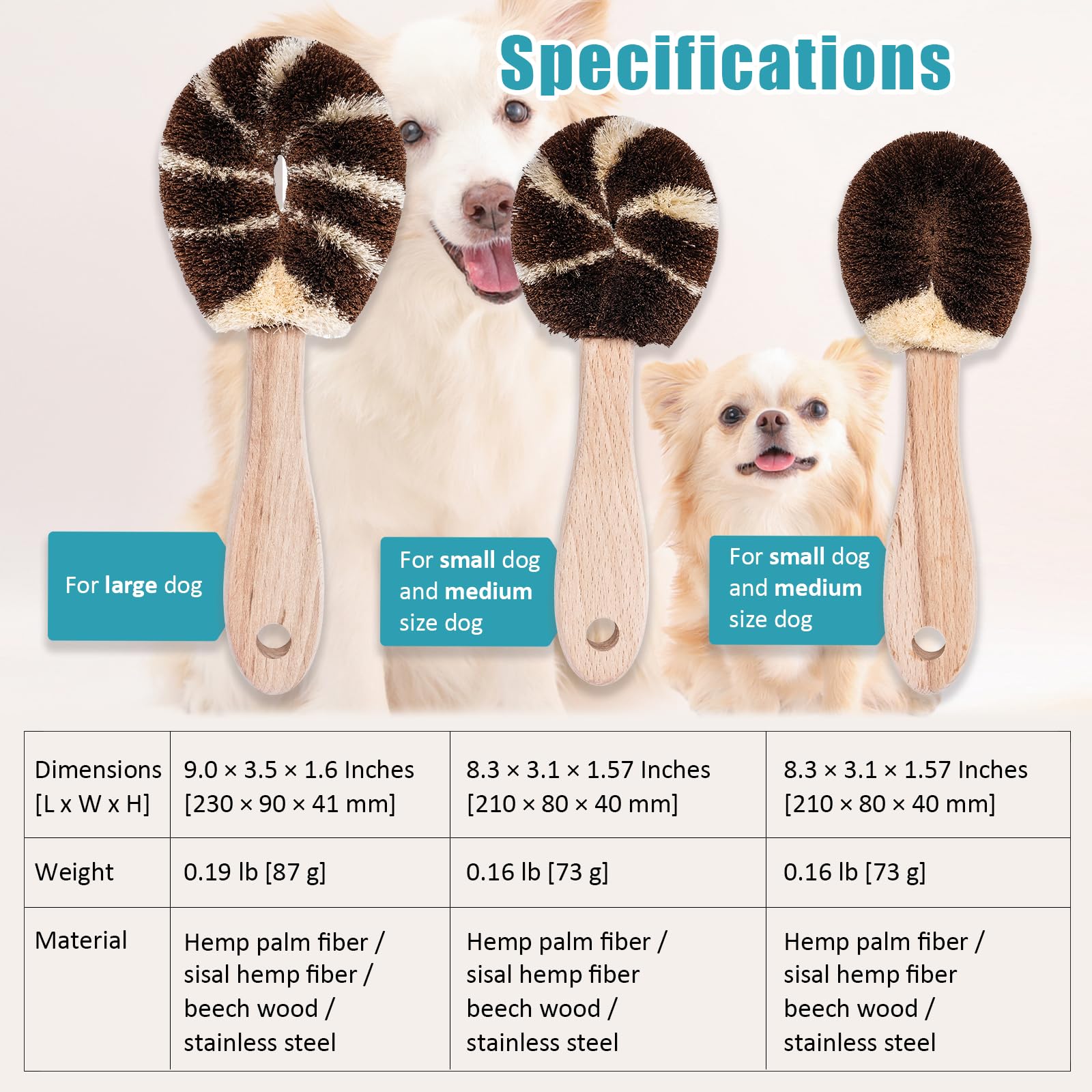 Wablade Tawashi detalles de dimensiones para perros grandes.