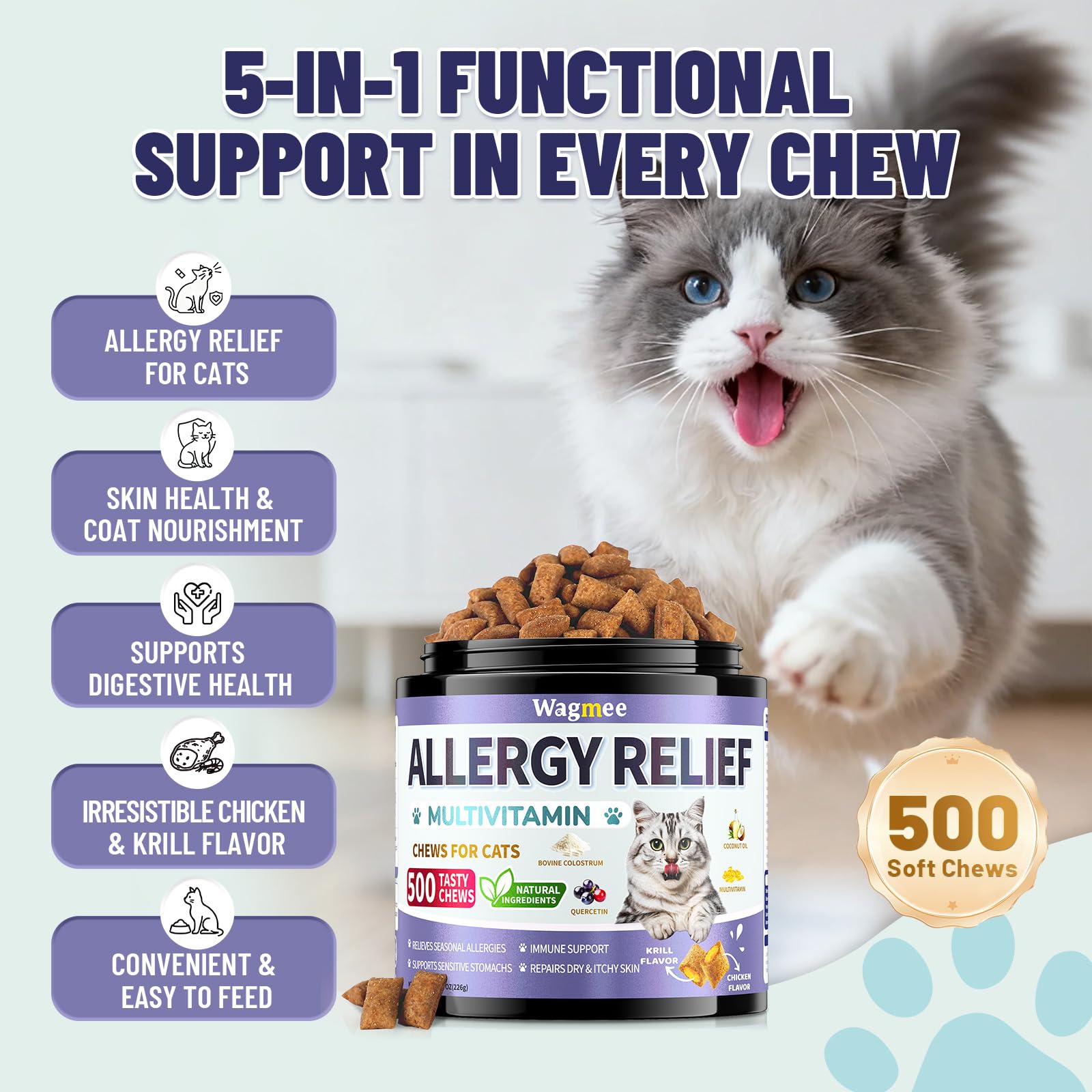 Omega-3 Wagmee cuida piel y pelaje del gato