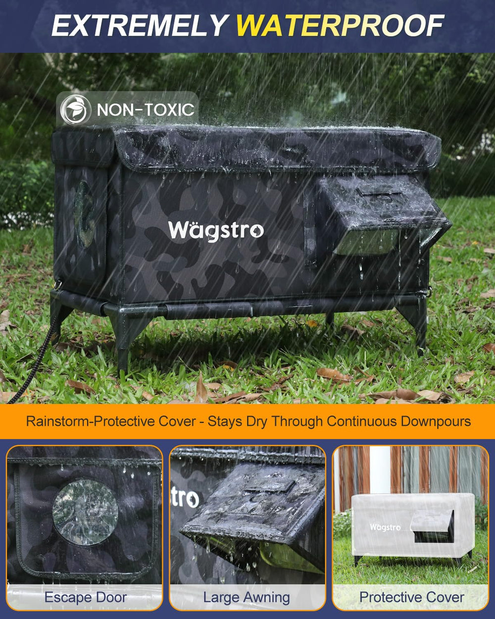 Wagstro casa-gato-calor-impermeable: protección contra lluvia y viento.