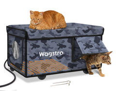 Wagstro casa caliente para gatos, frente, refugio al aire libre con calentamiento estable.