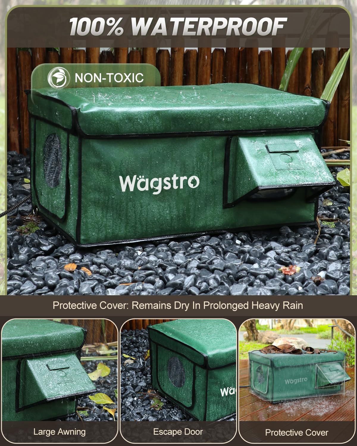 Casa Wagstro impermeable con techo seguro frente a la lluvia.