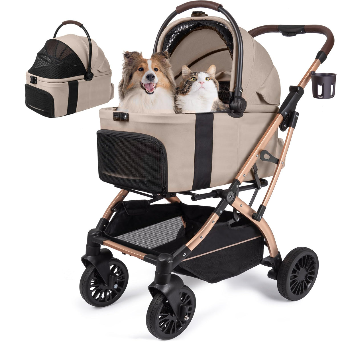 WagvyGo carrito plegable-1-click-con-transporte, listo para viajar con tu mascota