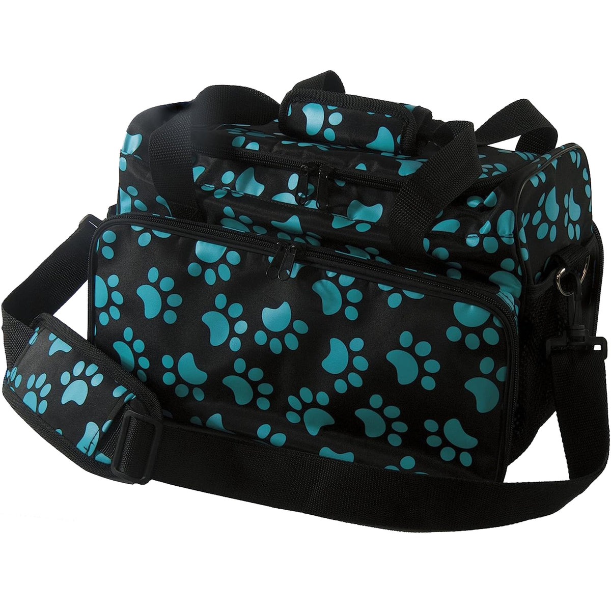 Bolso de viaje Wahl para mascotas con huellas turquesa, ideal para herramientas de cuidado.