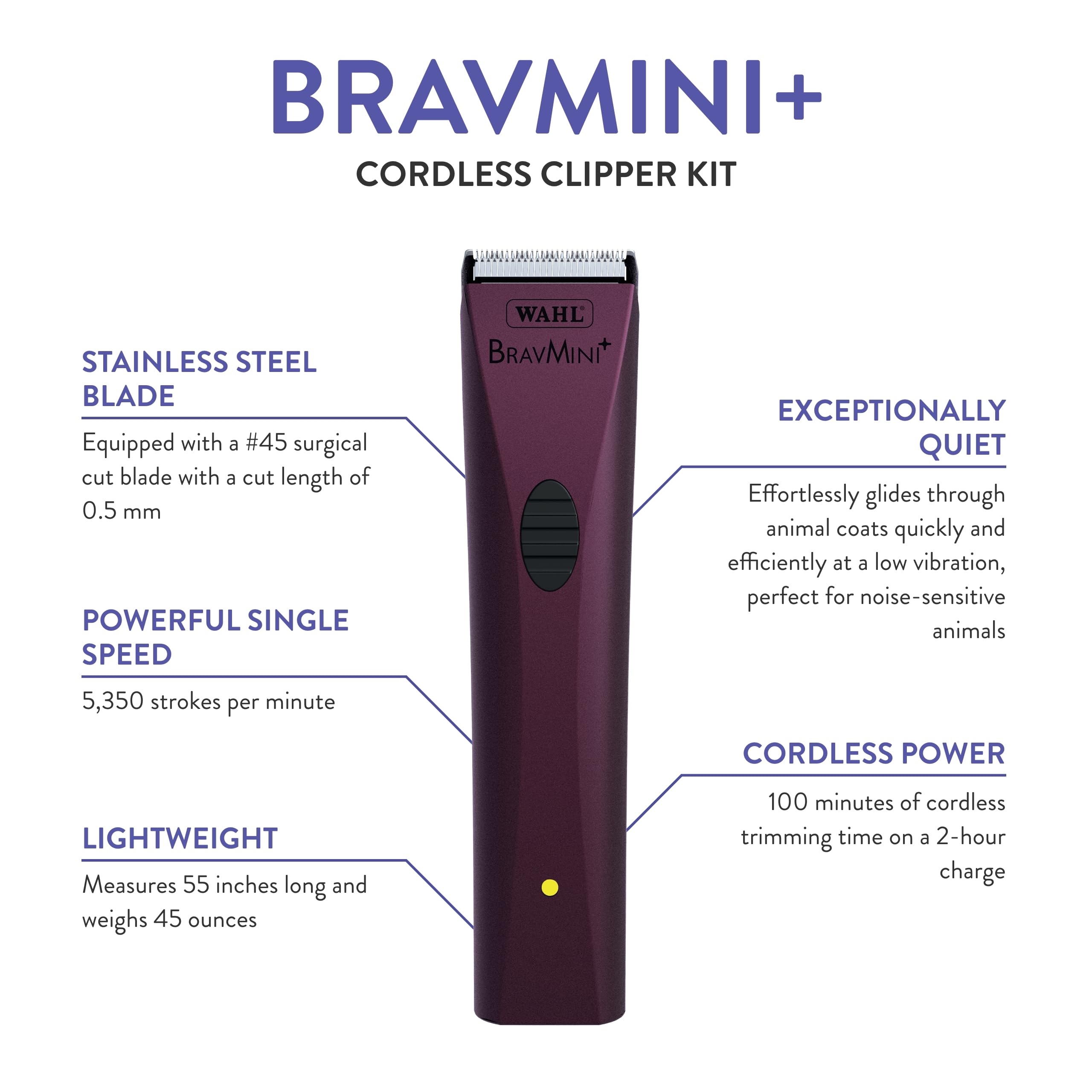 Wahl Bravmini+ hoja #45, corte de 0,4 mm para precisión facial y de patas.
