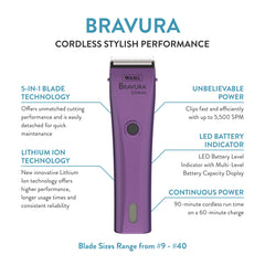 Bravura con cuchilla 5-en-1, ajuste preciso para distintos pelos.