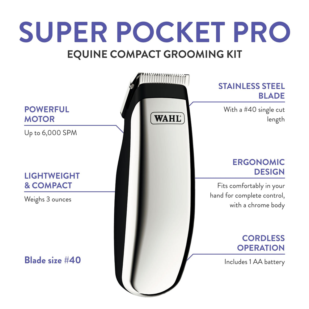 Wahl Equine Super Pocket Pro con cuchilla 40 para recorte preciso.