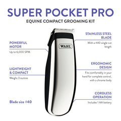 Wahl Equine Super Pocket Pro con cuchilla 40 para recorte preciso.