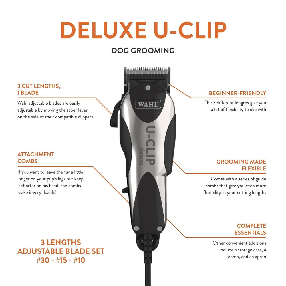 Wahl Pro Animal Deluxe U-Clip con ajustes 8mm, 1-5mm y 1-8mm para longitudes