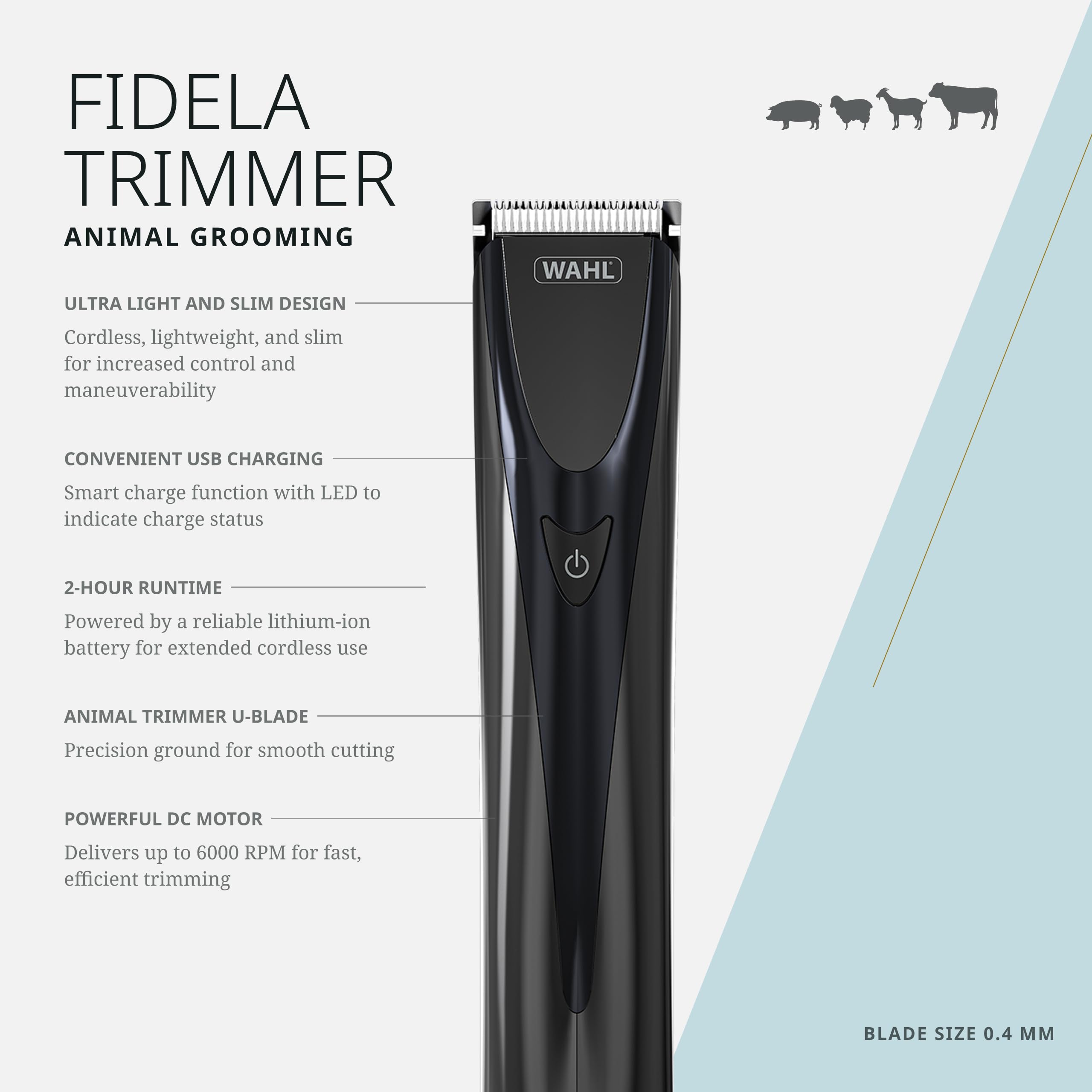 Fidela Trimmer ofrece corte preciso para zonas sensibles de perros y gatos.