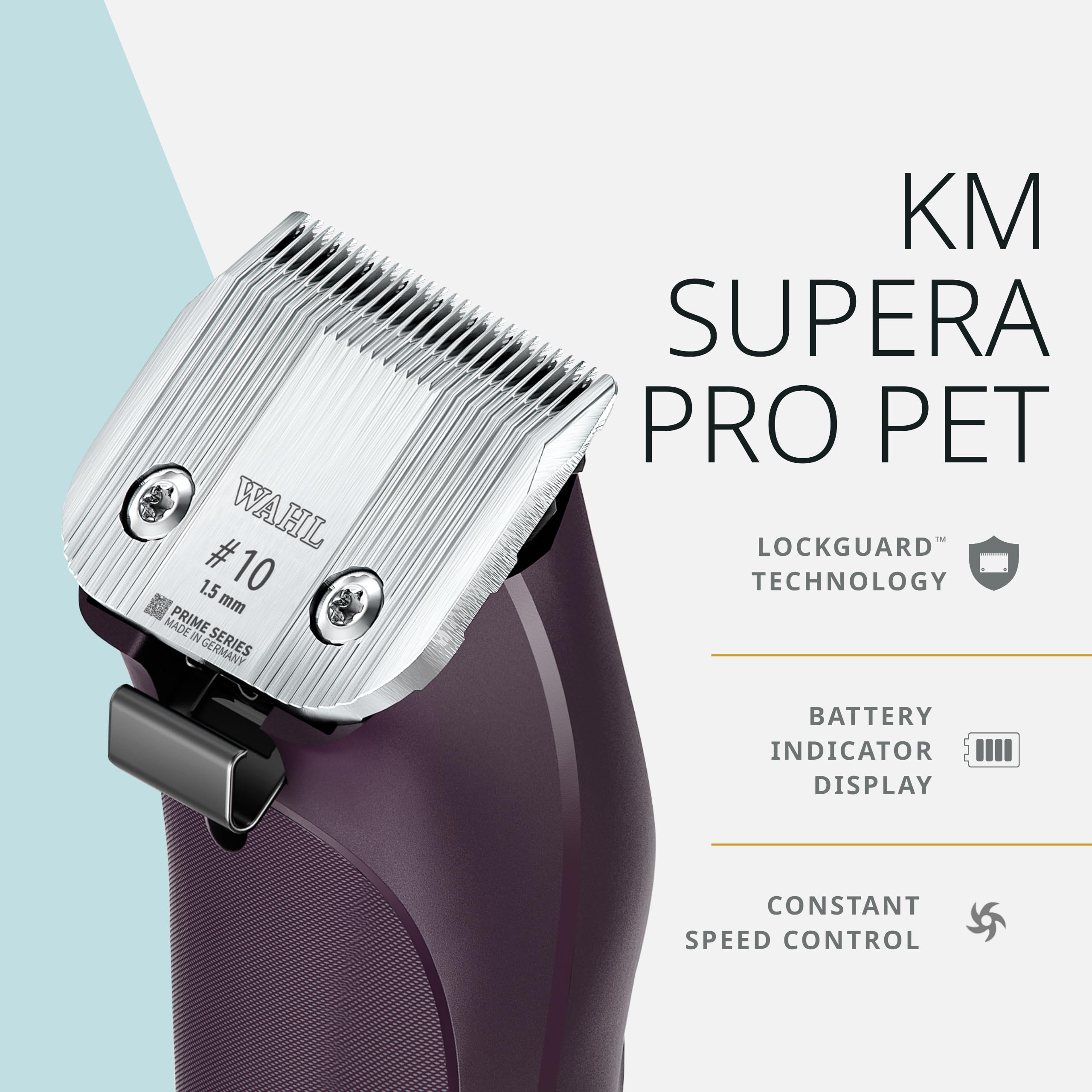 Wahl Pro Animal KM Supera con dos baterías intercambiables para sesiones largas.