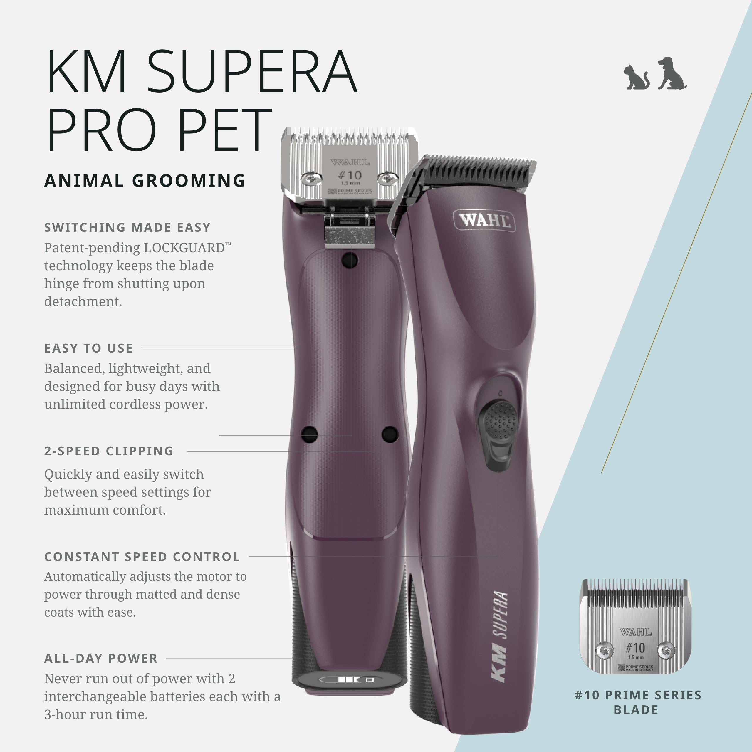 Wahl Pro Animal KM Supera con LOCKGUARD, seguridad durante el cambio de cuchillas.