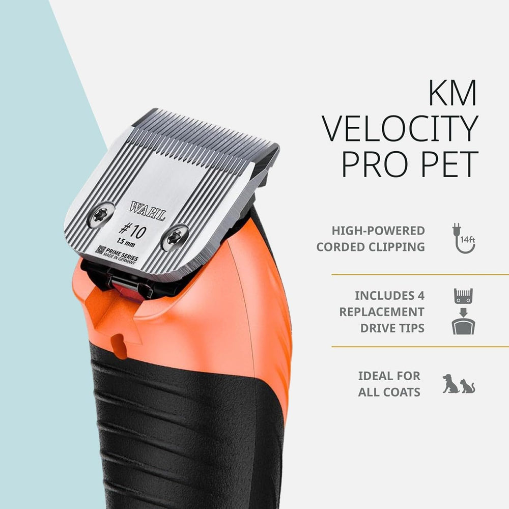 Wahl Pro Animal KM Velocity hojas desmontables para cambios rápidos y seguros.