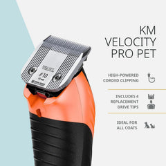 Wahl Pro Animal KM Velocity hojas desmontables para cambios rápidos y seguros.