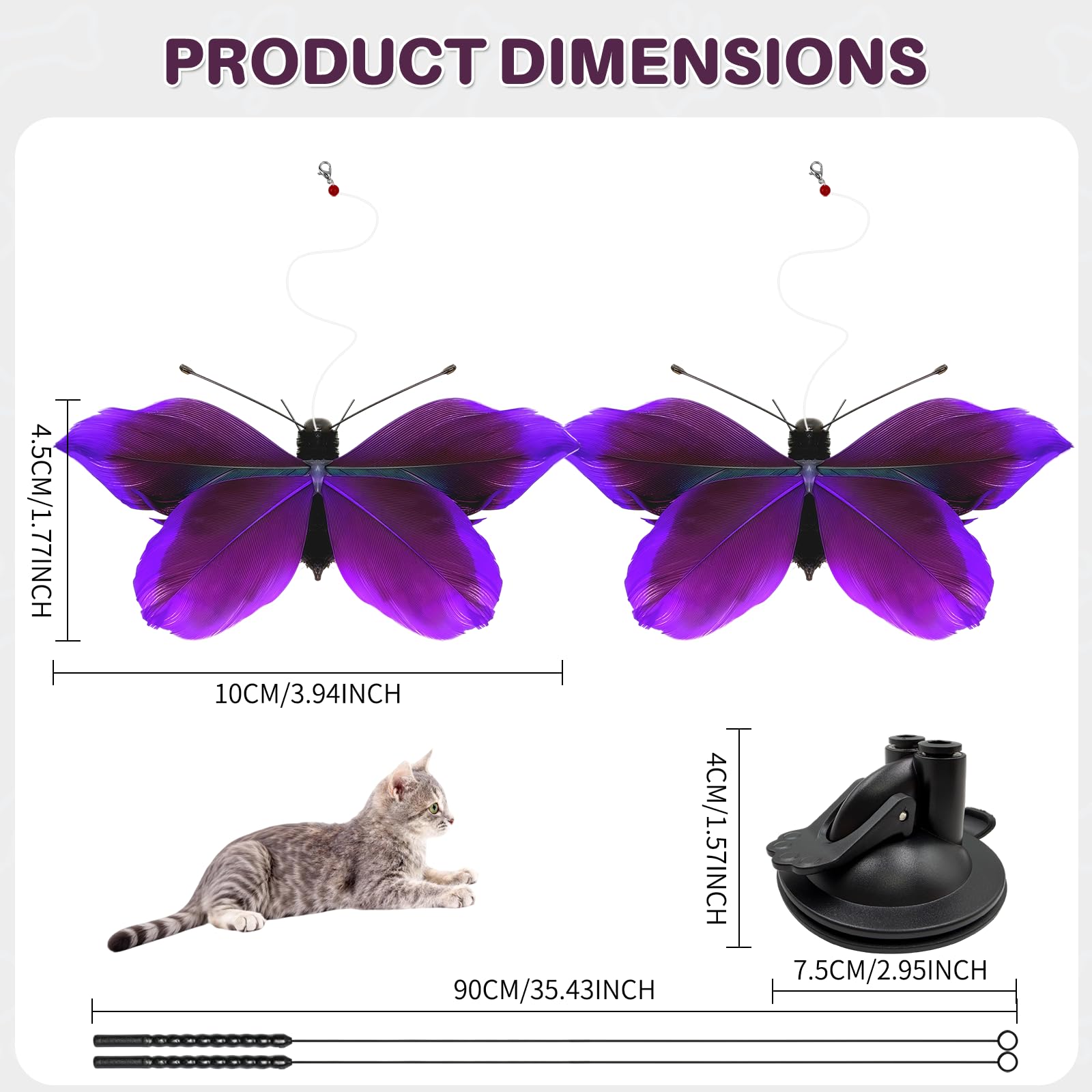 Walfront Juguete Mariposa color púrpura, ideal para gatos activos y curiosos.
