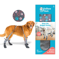 Calcetines Walkee Paws con agarre de silicona para evitar resbalones en superficies lisas.