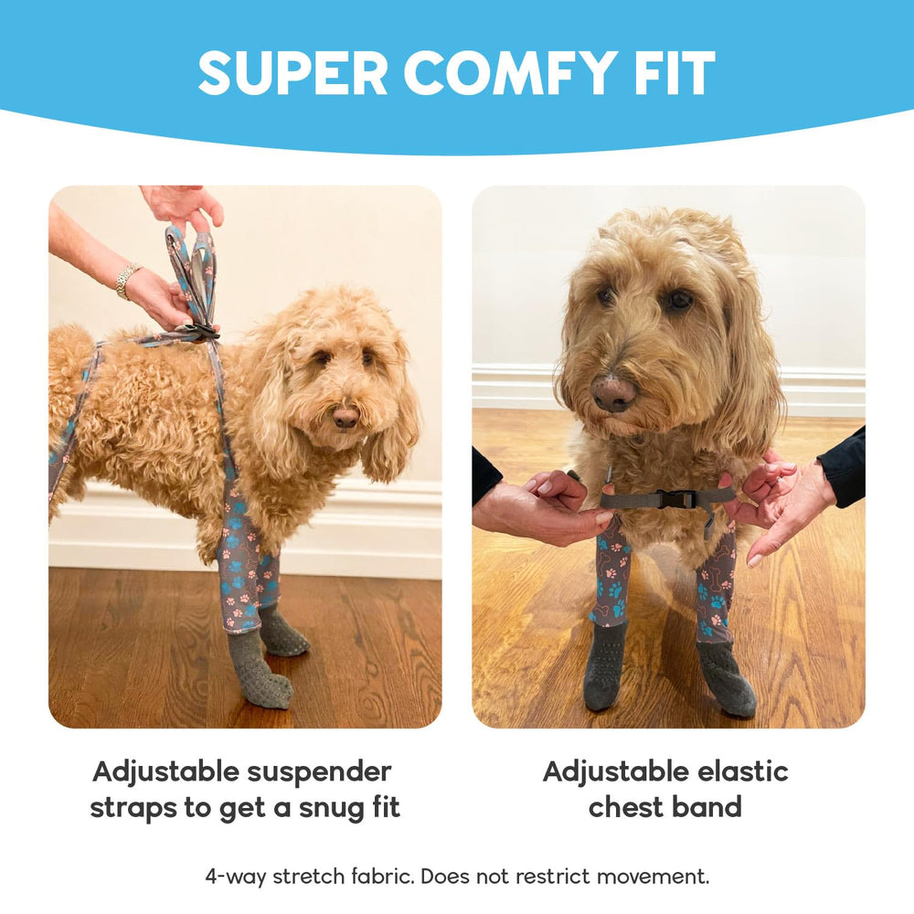 Ajuste inclusivo de Walkee Paws con correas y longitud regulable.