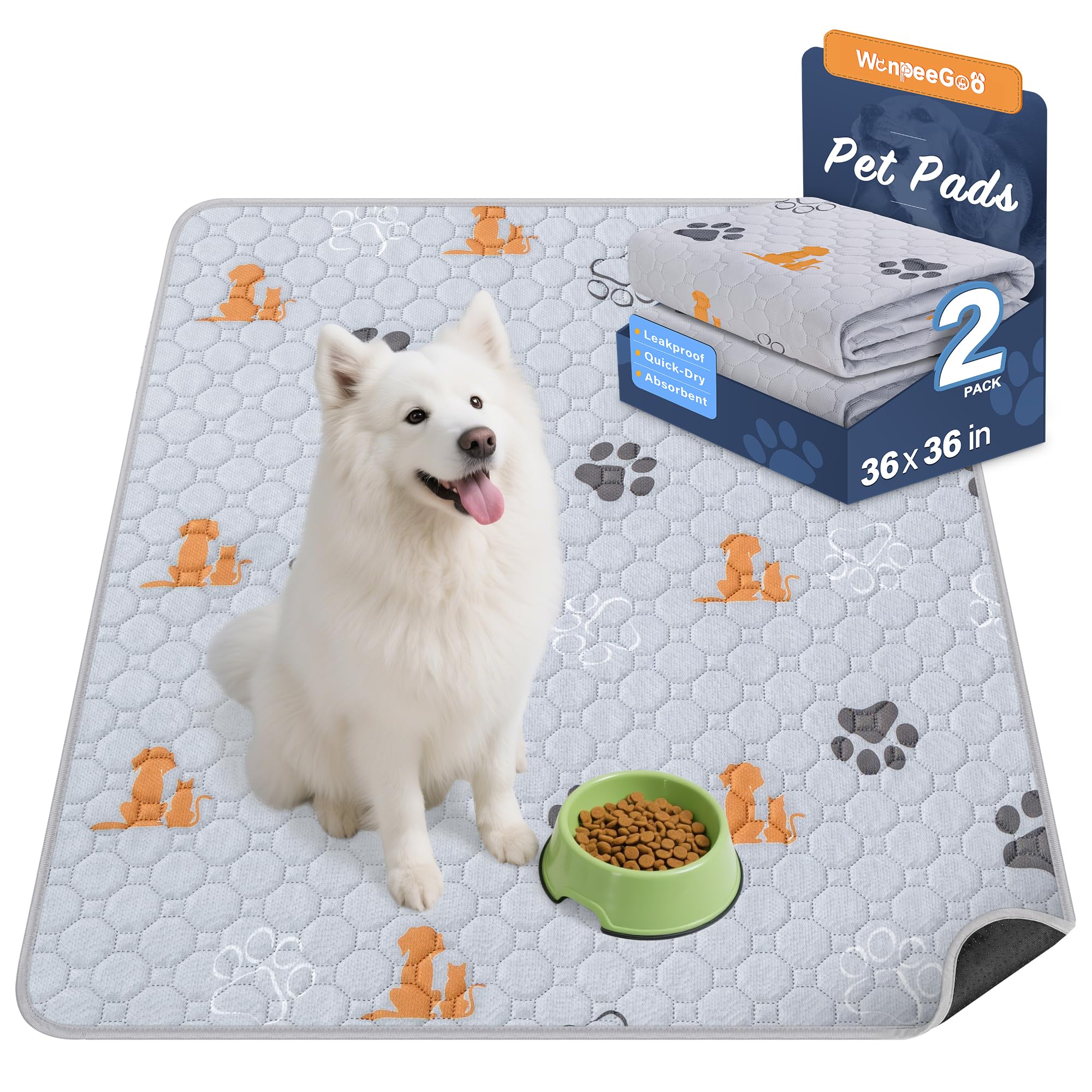 WanpeeGoo almohadilla de entrenamiento para perros 36x36 pulgadas naranja, absorbe y mantiene seco