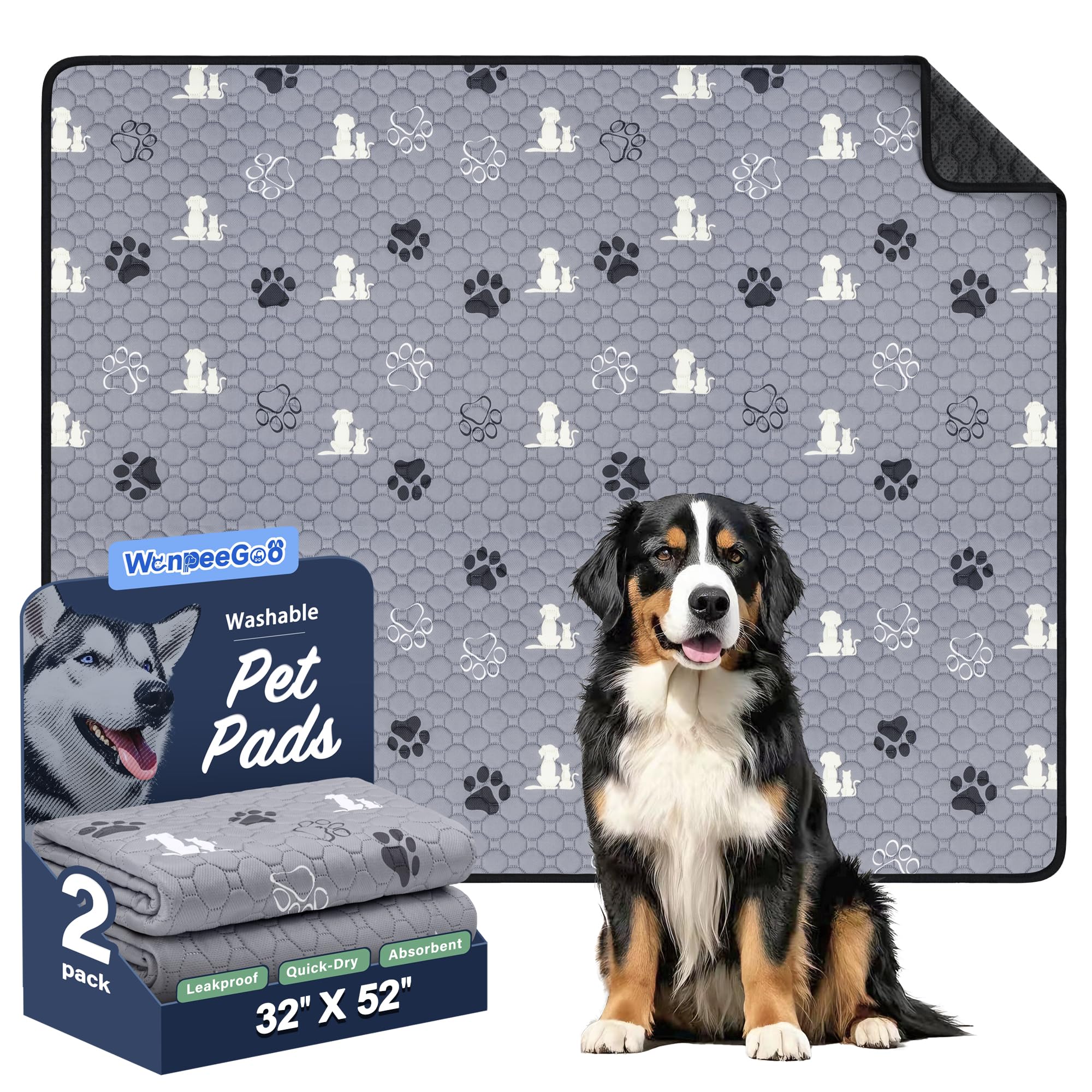  WanpeeGoo almohadillas lavables para perros 32x52, entrenamiento cómodo y reutilizable.