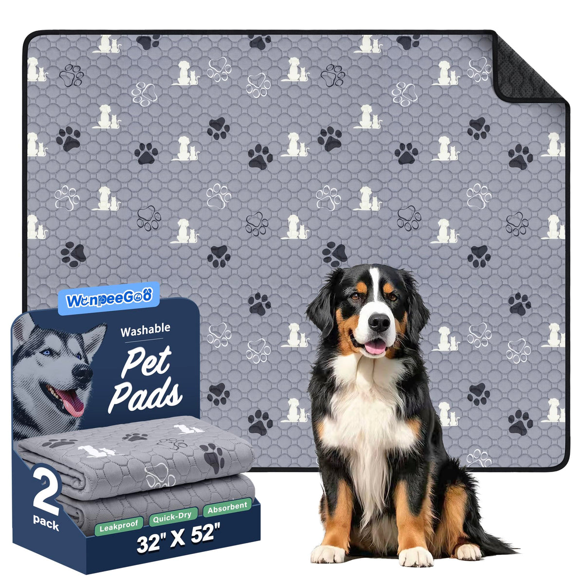  WanpeeGoo almohadillas lavables para perros 32x52, entrenamiento cómodo y reutilizable.