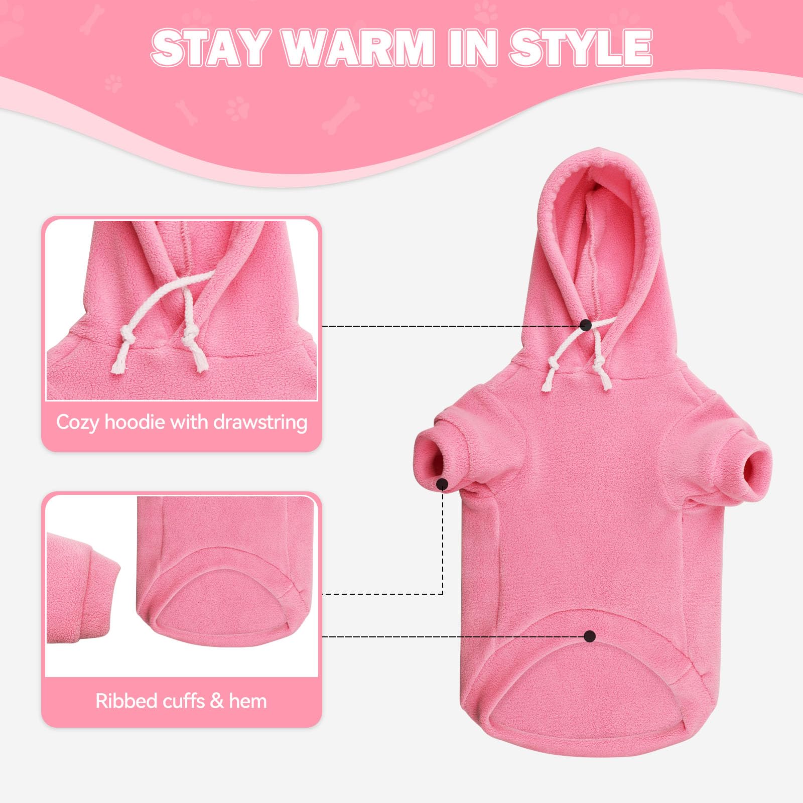 Waoduld sudadera rosa, interior de peluche suave y cálido.