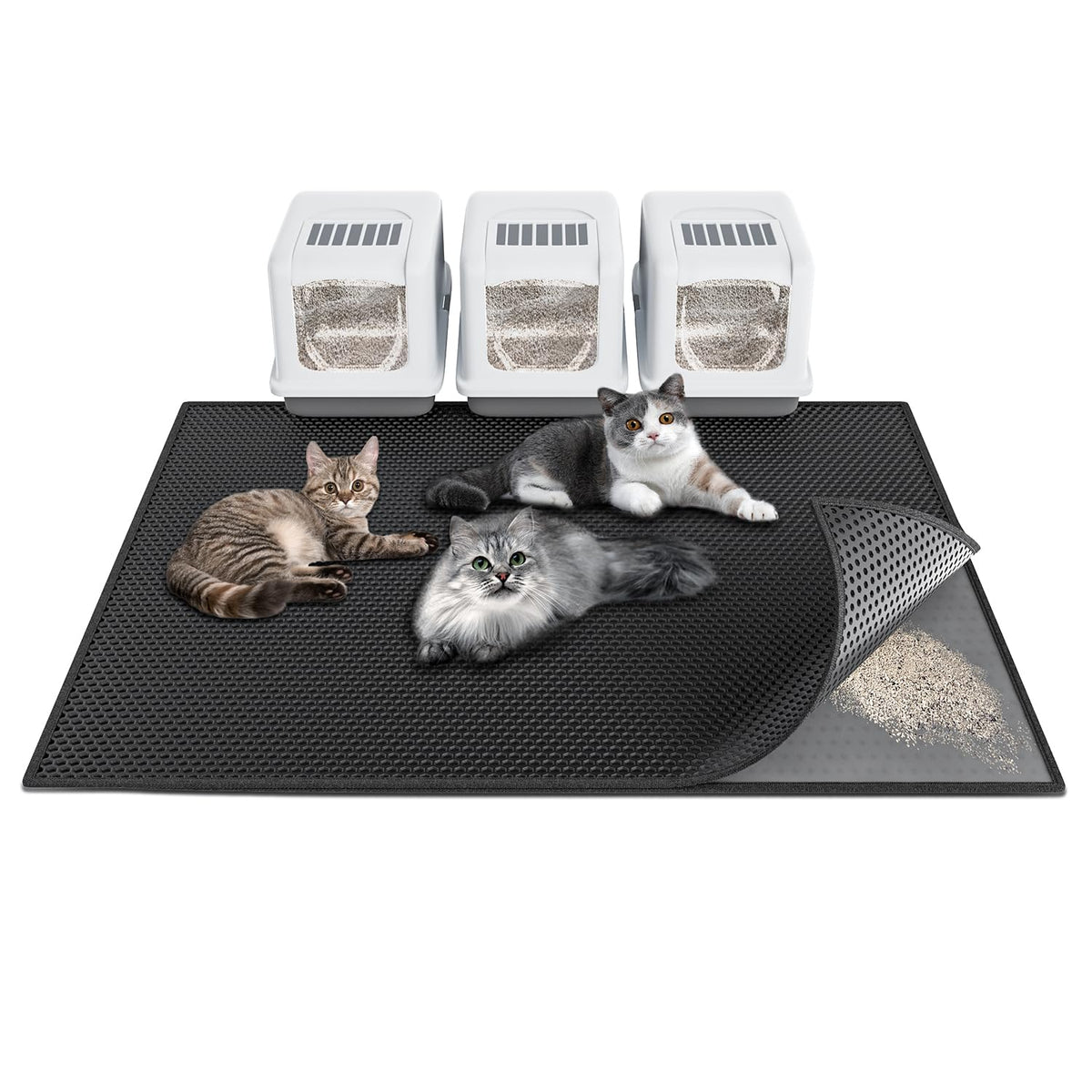 Alfombra para arena de gato Waretary XL captura partículas y mantiene el piso limpio