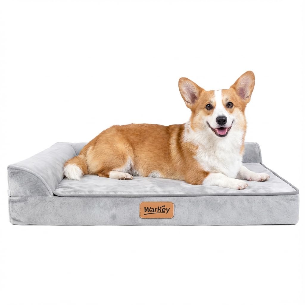 Cama WARKEY para perros medianos: vista general con diseño en L y soporte cómodo
