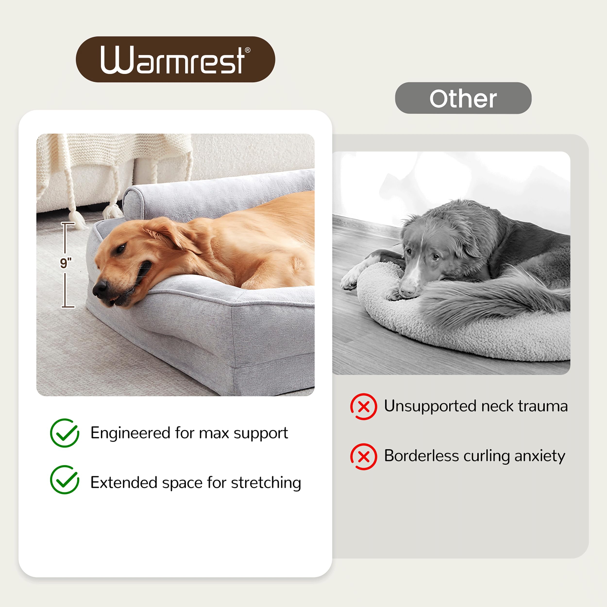 Cama de 42 pulgadas Warmrest para perros grandes brinda amplio espacio.