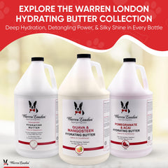 Aplicación suave para perro, masajeando el pelaje con Warren London para desenredar.