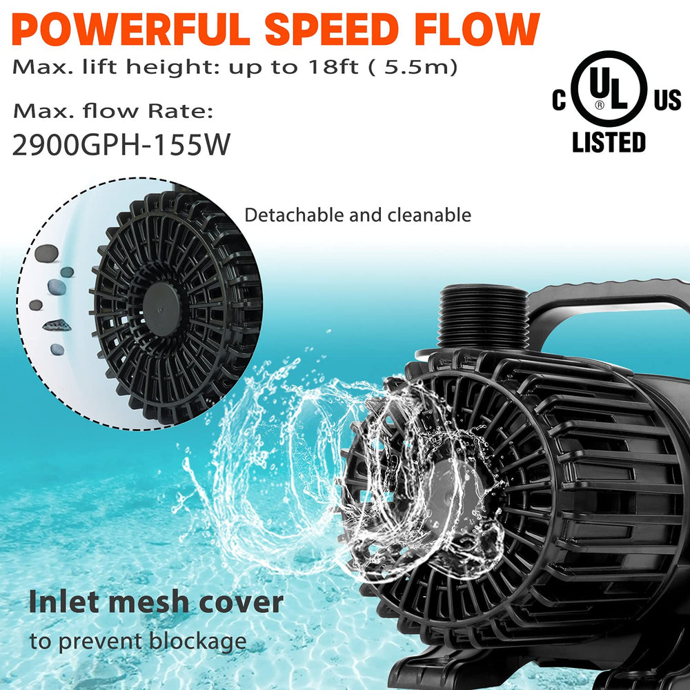 WaterRebirth PS-2900 bomba sumergible de alto flujo para fuentes, crea movimiento visual.