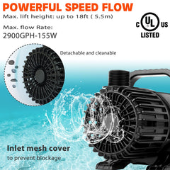 WaterRebirth PS-2900 bomba sumergible de alto flujo para fuentes, crea movimiento visual.