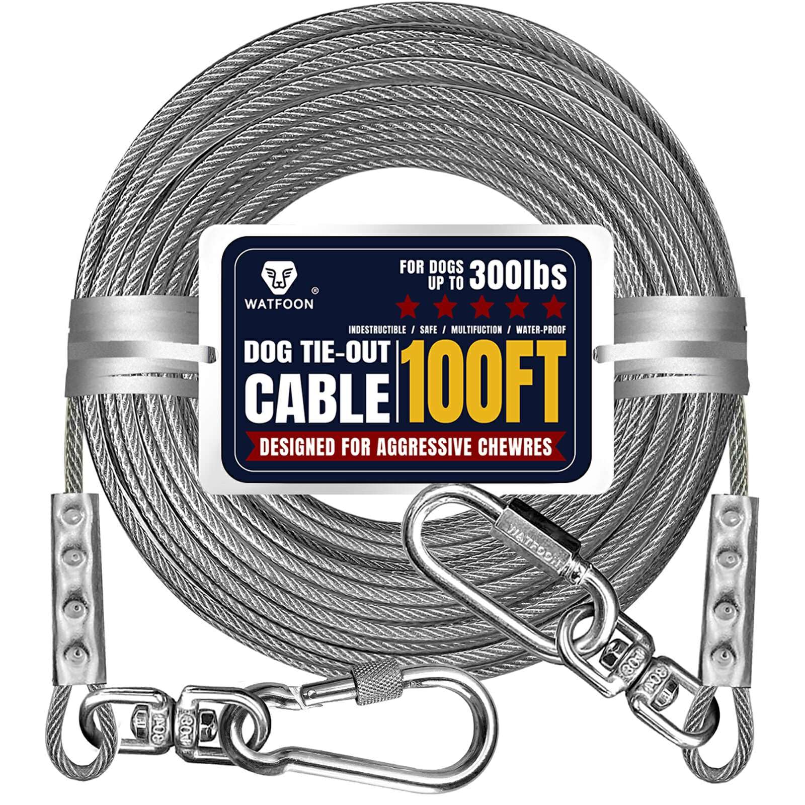 Watfoon cable de 100 ft en acero inoxidable, gran alcance seguro para perros.