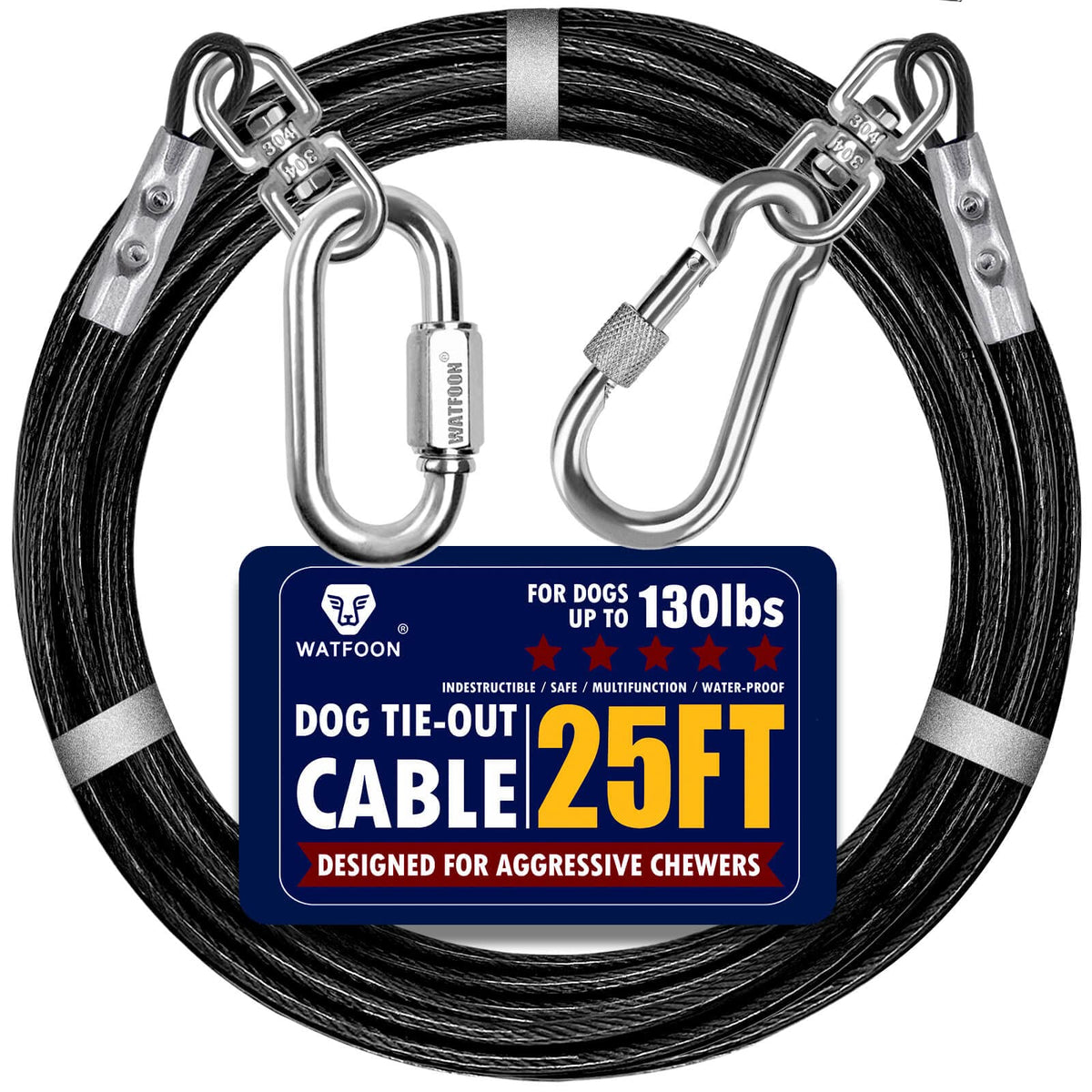 Watfoon cable de acero 25 ft, recubierto, para mayor seguridad en el jardín.