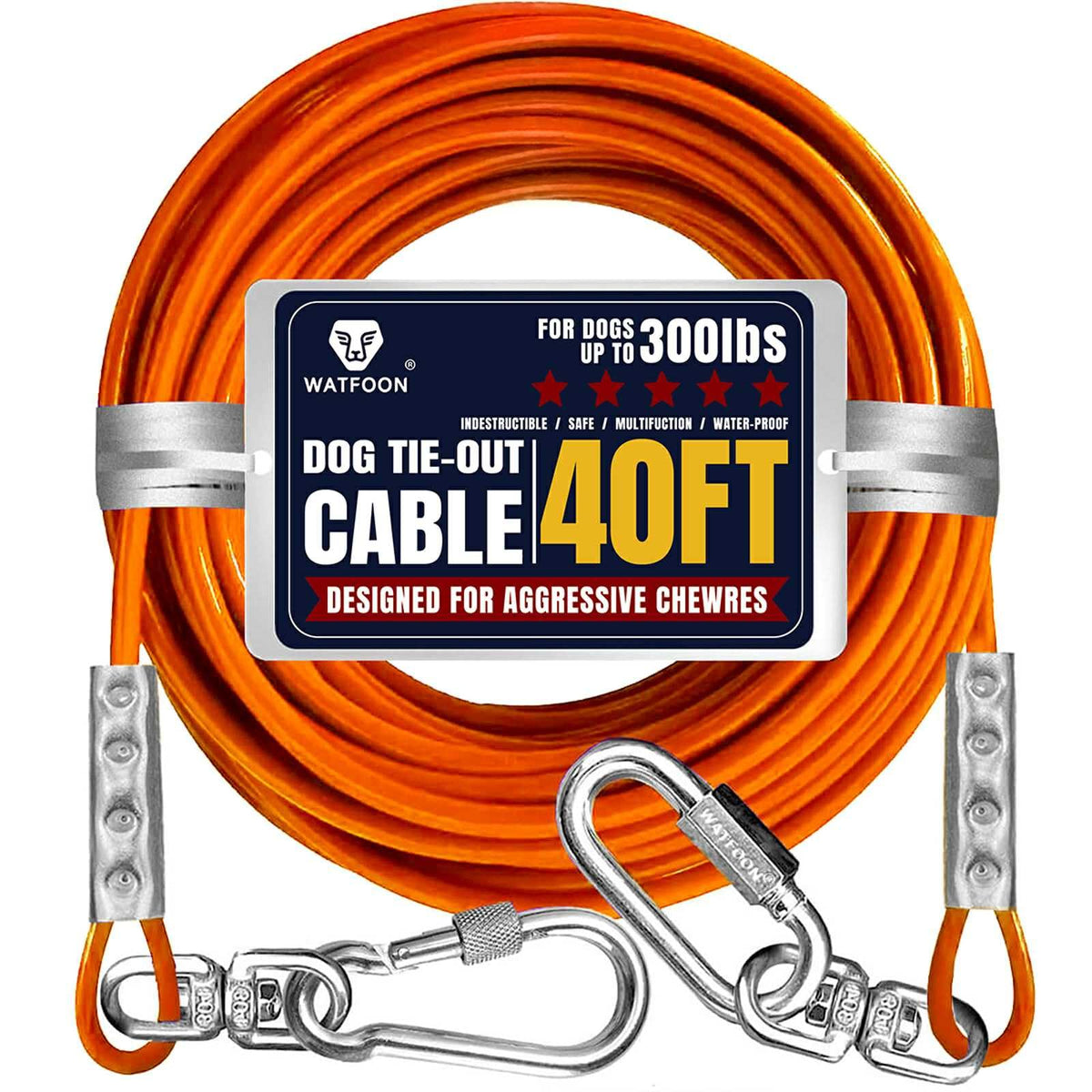 WATFOON cable de amarre para perro de 40 pies con acero inoxidable para mayor libertad al exterior
