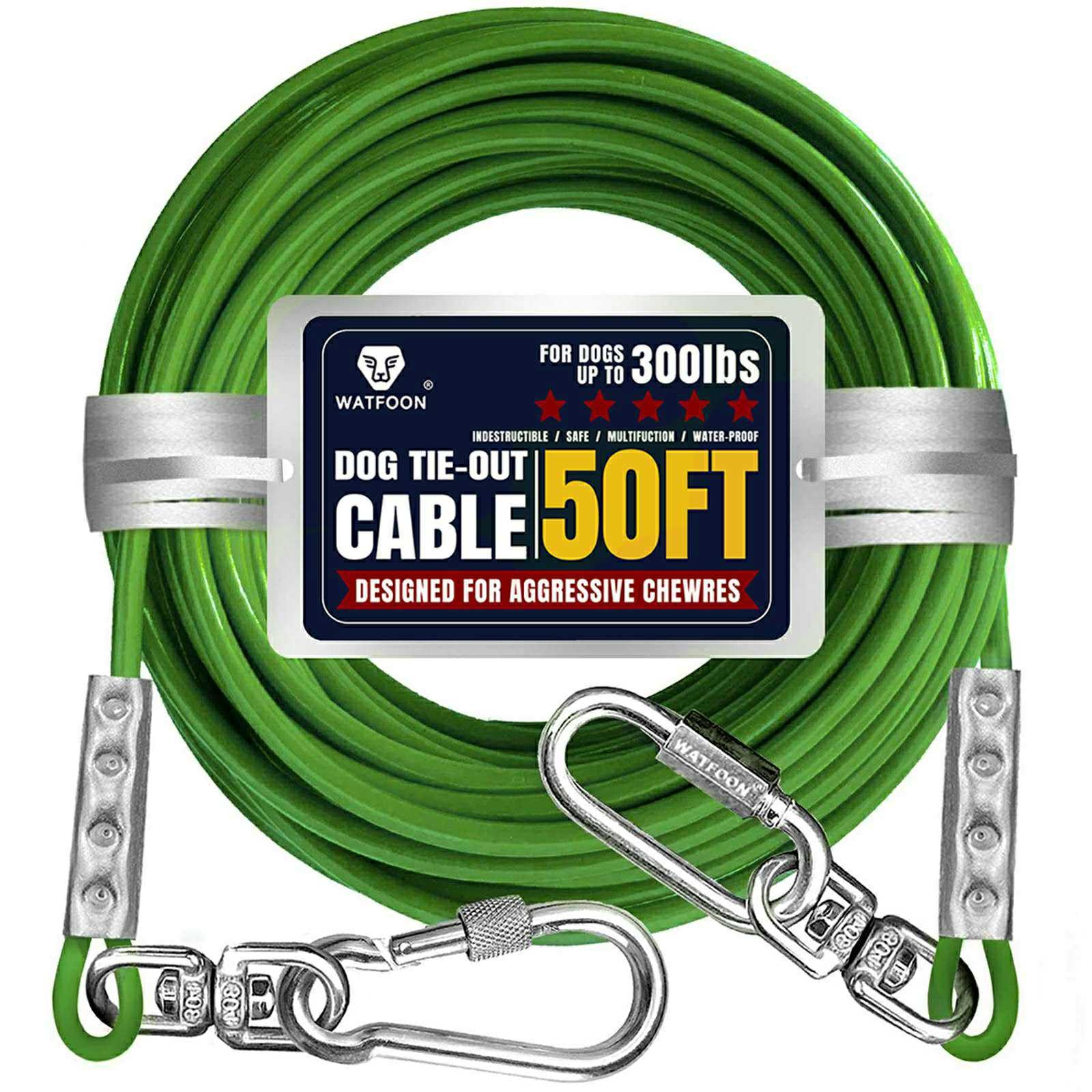 WATFOON cable de amarre para perros, 50 pies, libertad al aire libre segura.