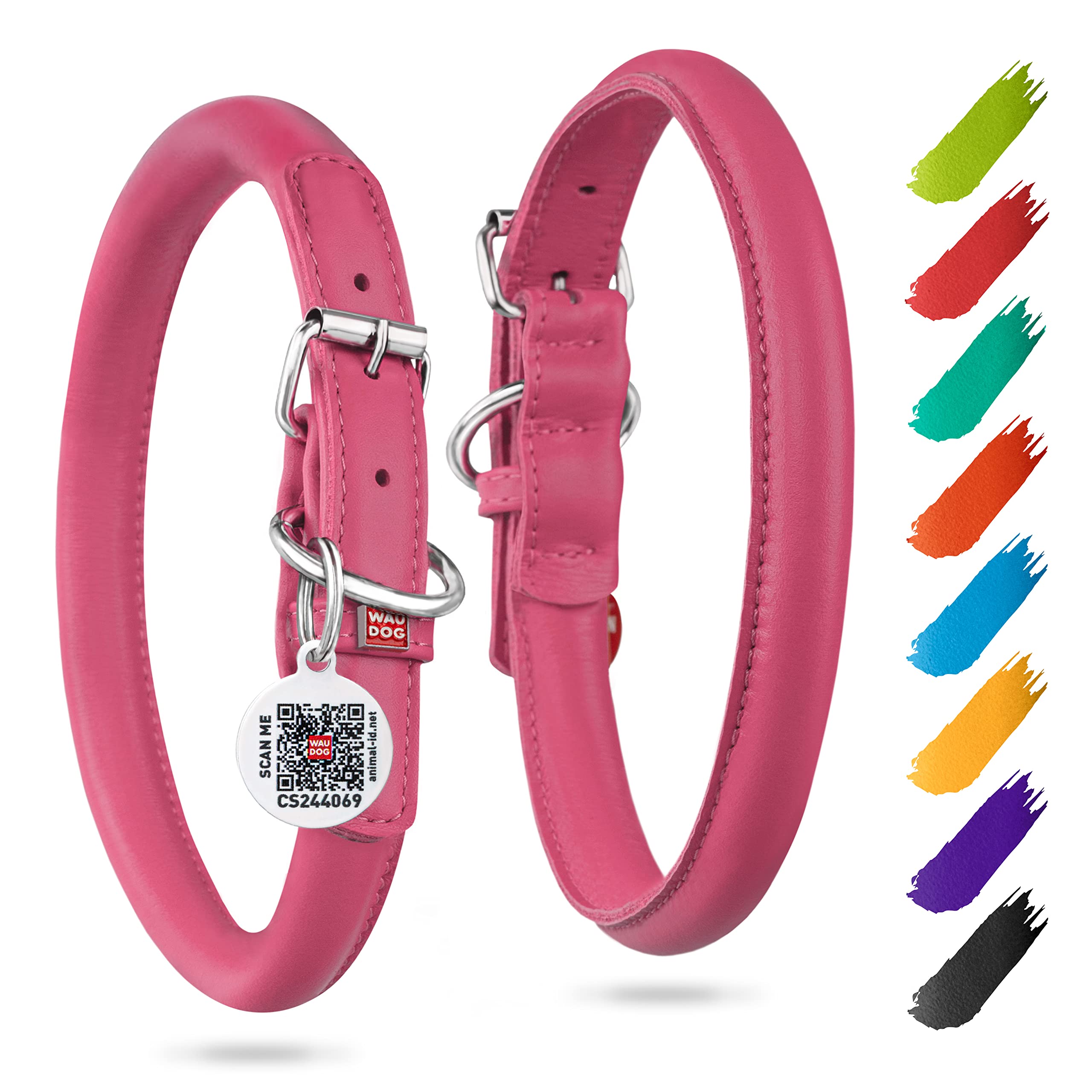 WAUDOG collar de cuero enrollado ultra suave, cómodo para la piel del perro.