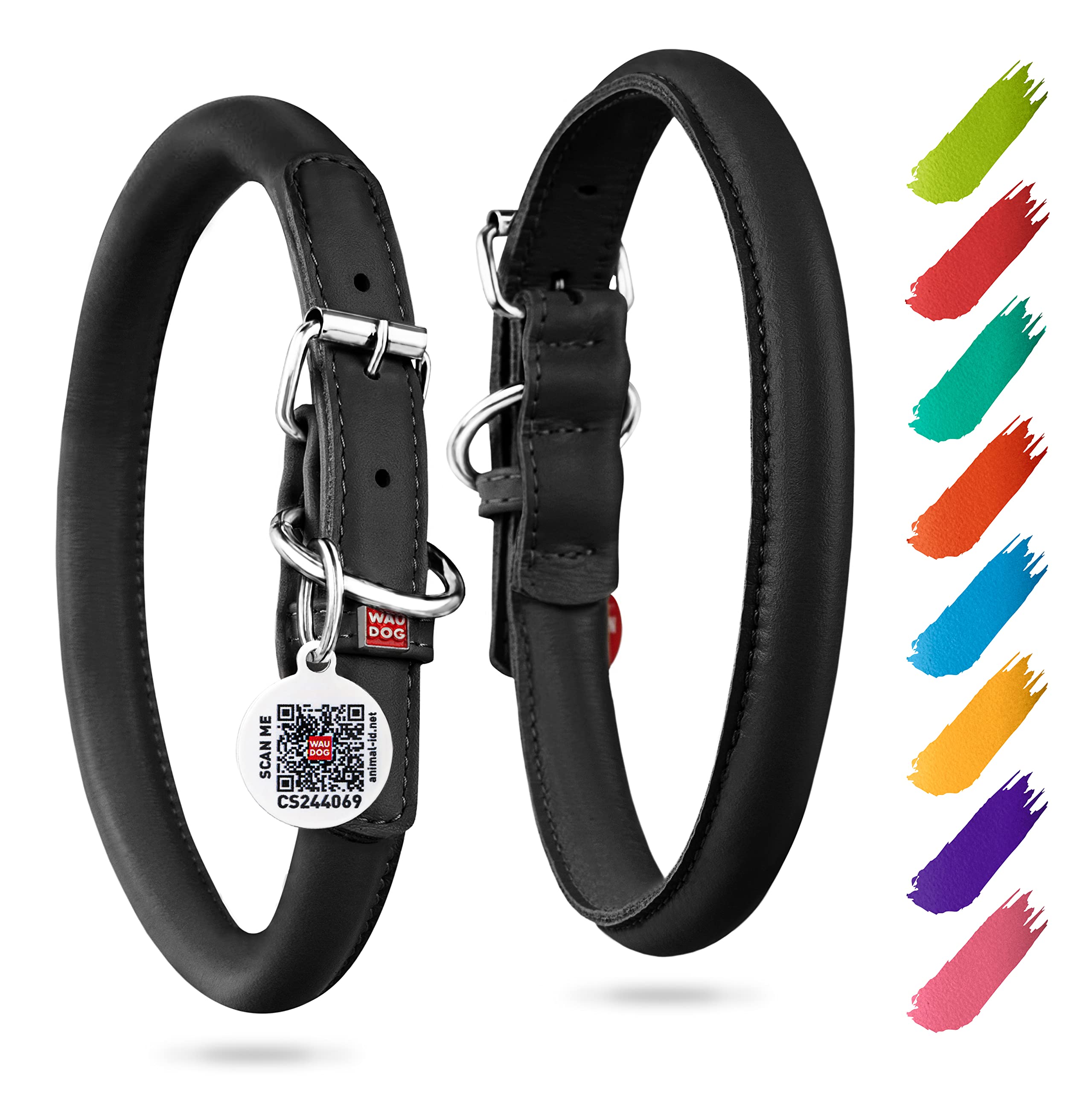 WAUDOG collar de cuero rolado ultra suave con cierre metálico para paseos cómodos