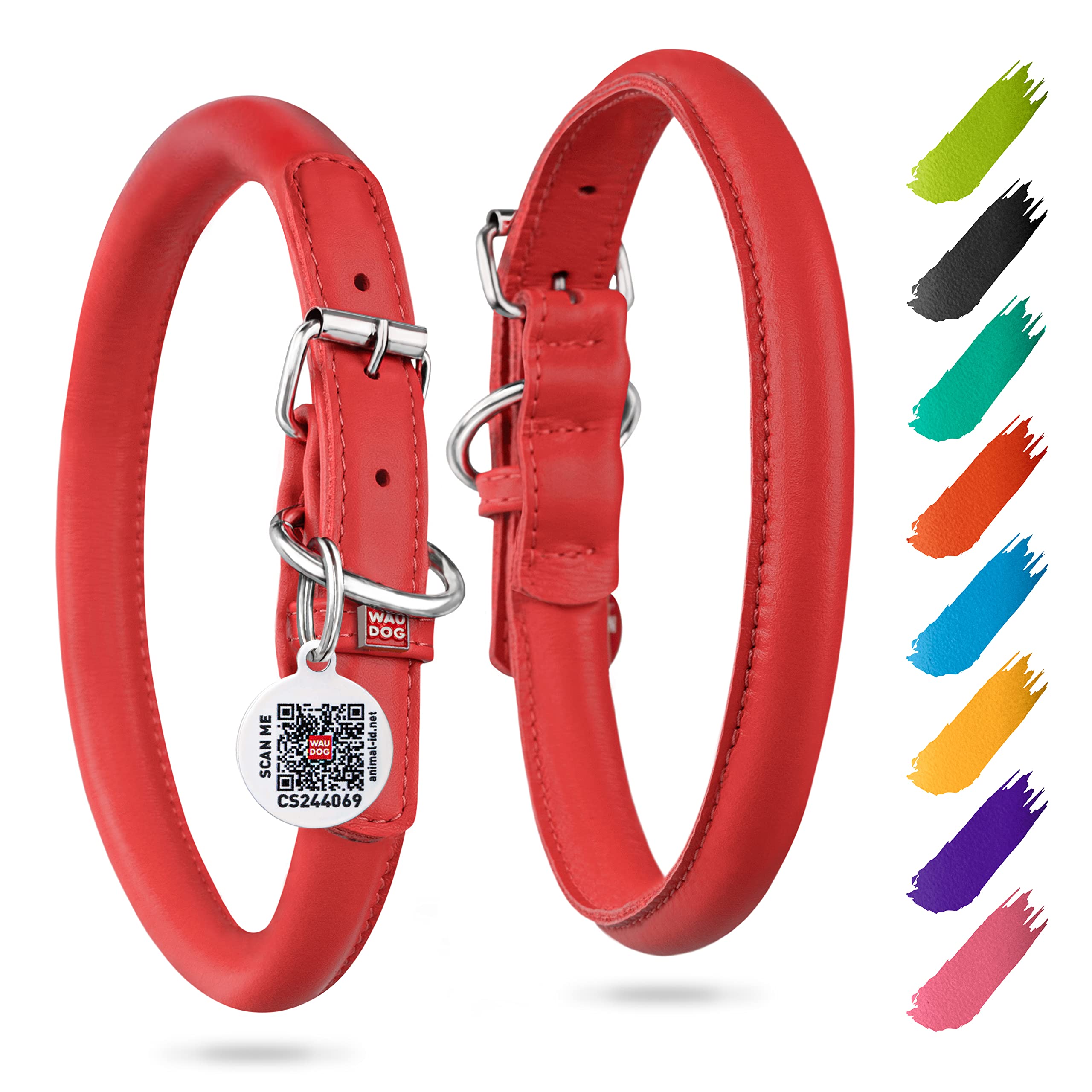 WAUDOG collar de cuero suave, diseño brillante, cómodo para paseos diarios