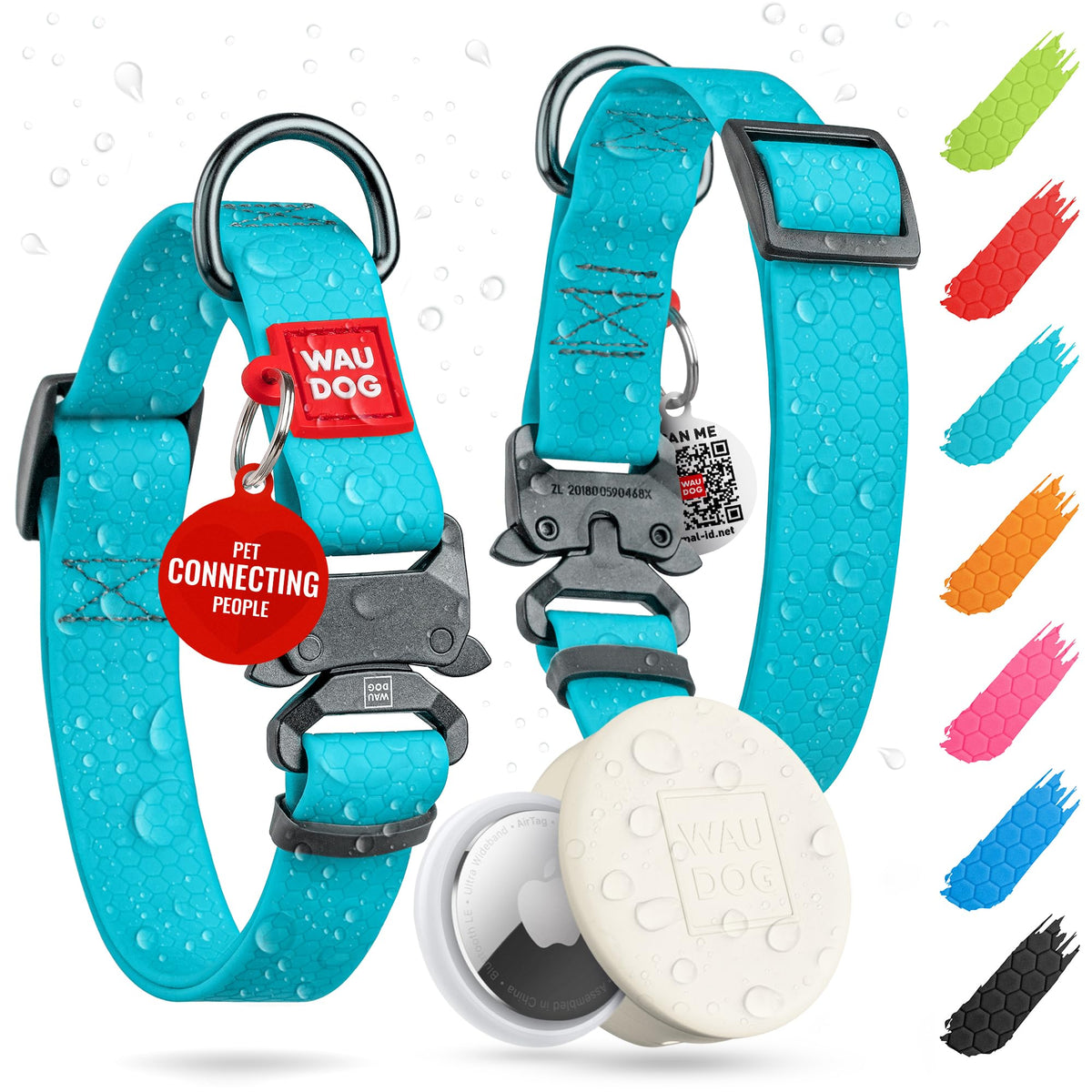 WAUDOG collar impermeable con QR, ideal para paseos mojados y rápida identificación