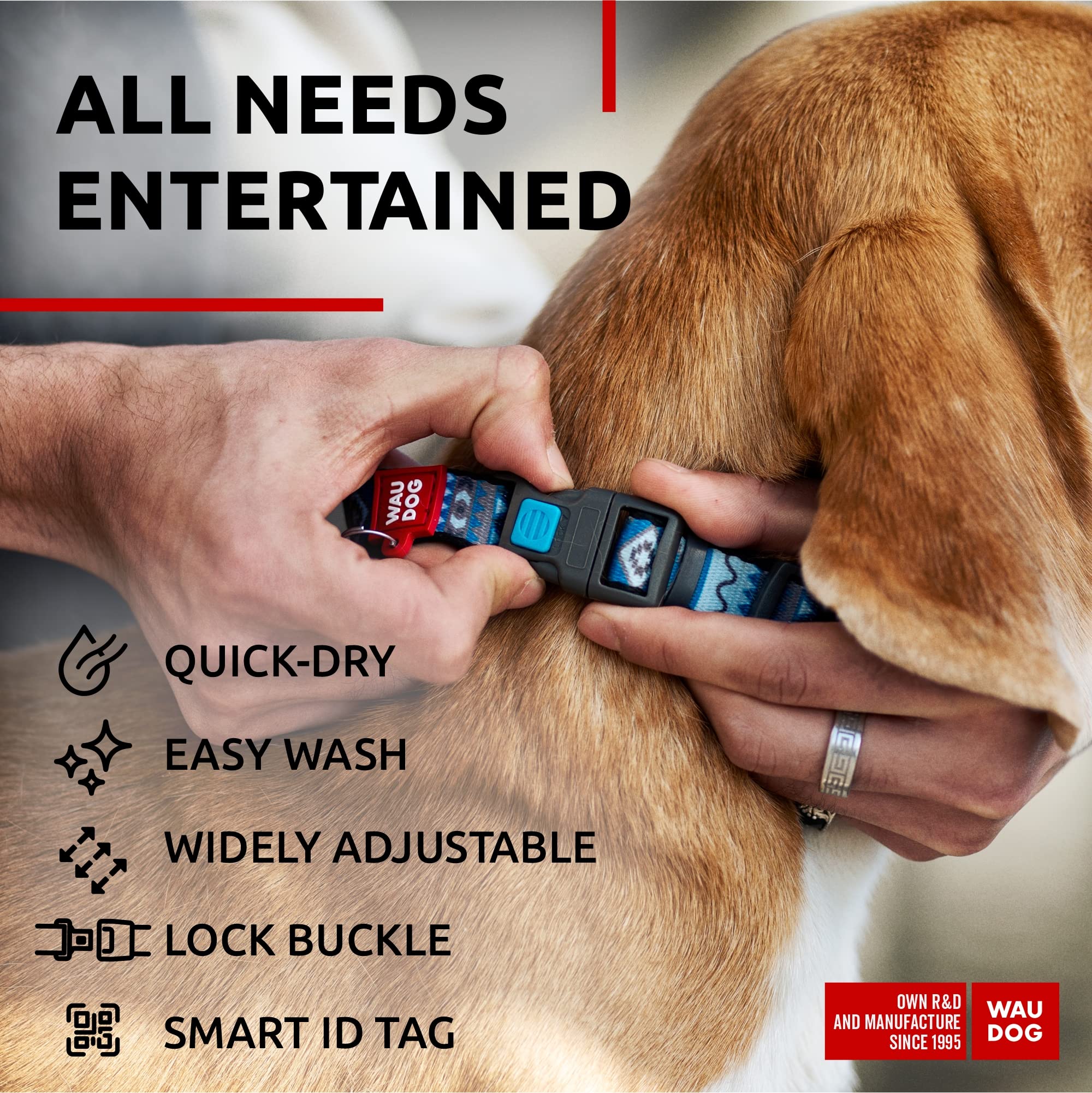 WAUDOG collar de nylon con etiqueta de código QR para identificar y gestionar datos.
