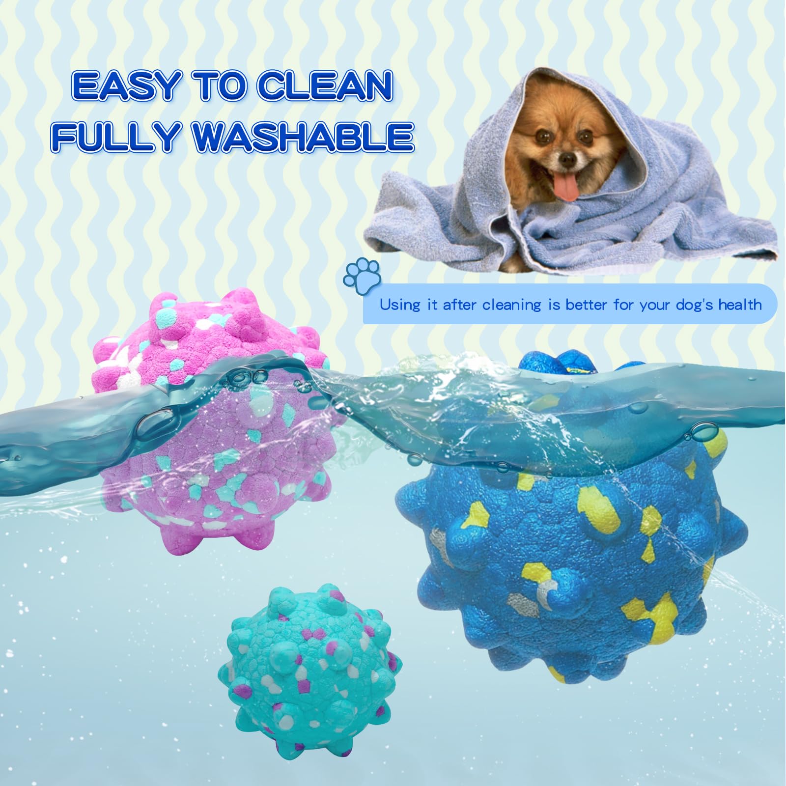 Wavevo pelotas para perro alta visibilidad, fáciles de encontrar en césped o agua.