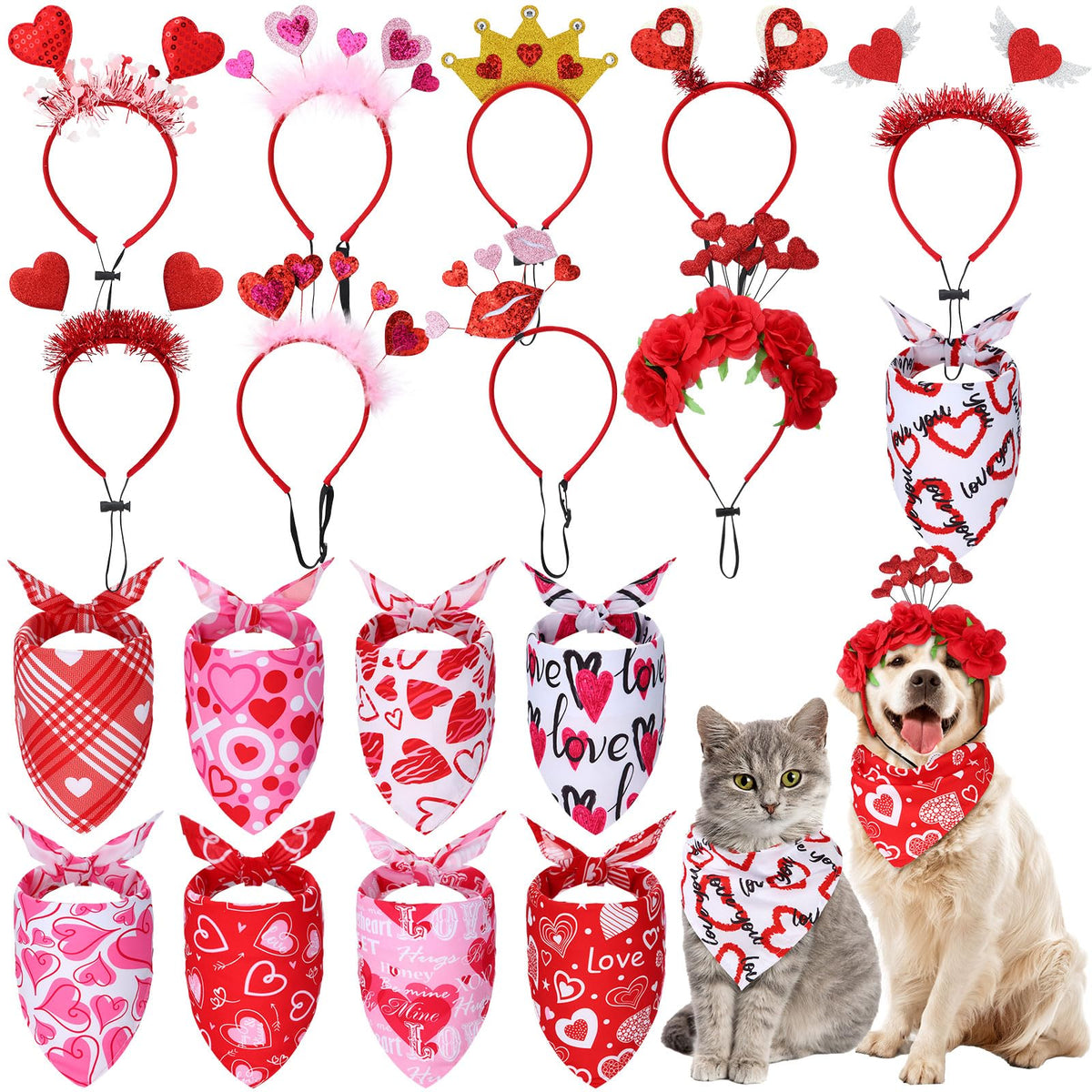 Wavwavw diadema para perro con corazones rojos, ideal para sesiones de San Valentín