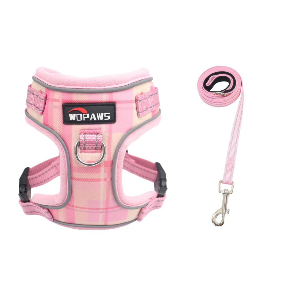 WDPAWS arnés frontal rosa con cuadros para control suave durante paseos nocturnos