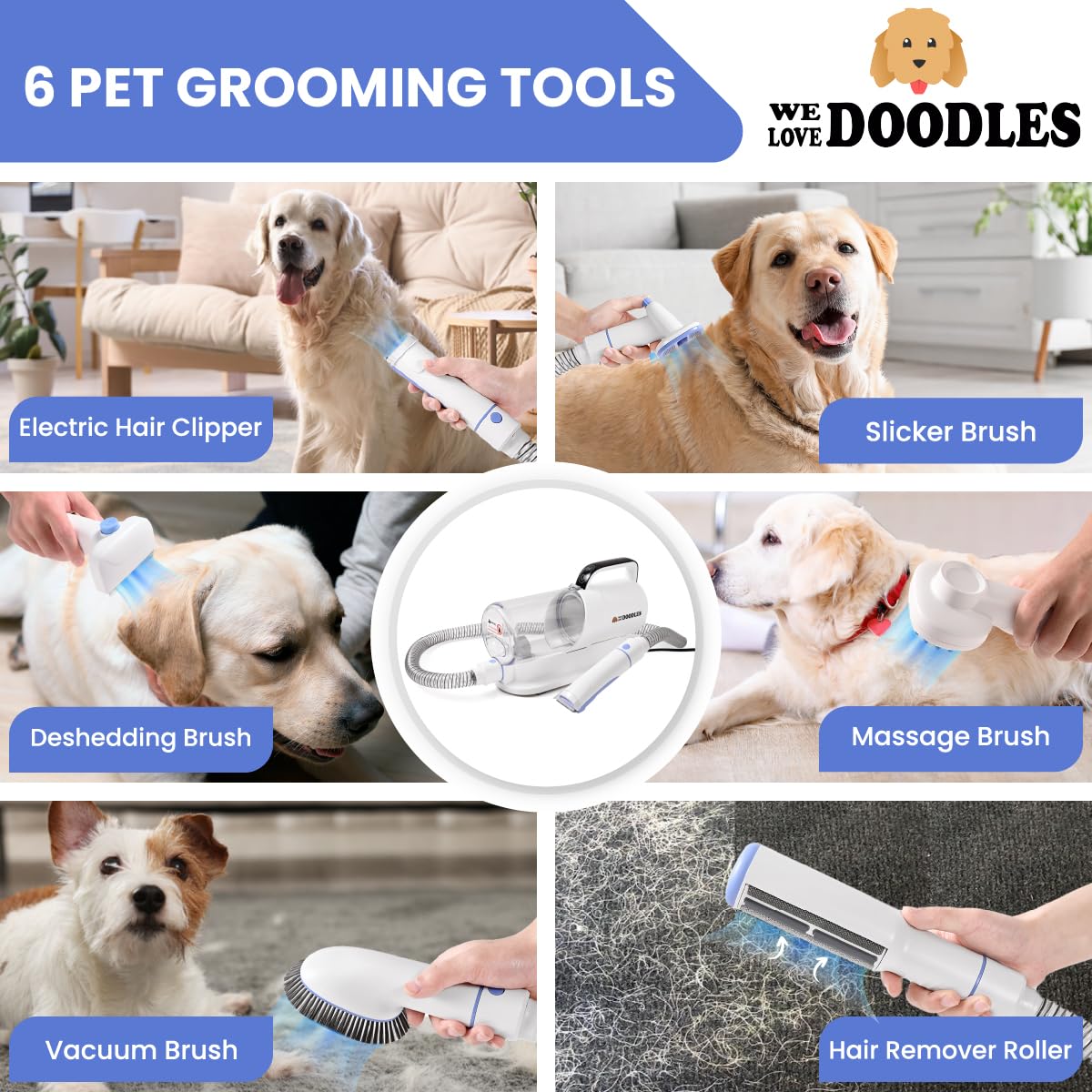 We Love Doodles ajustes de aspiración y guías de clipper para peinados precisos