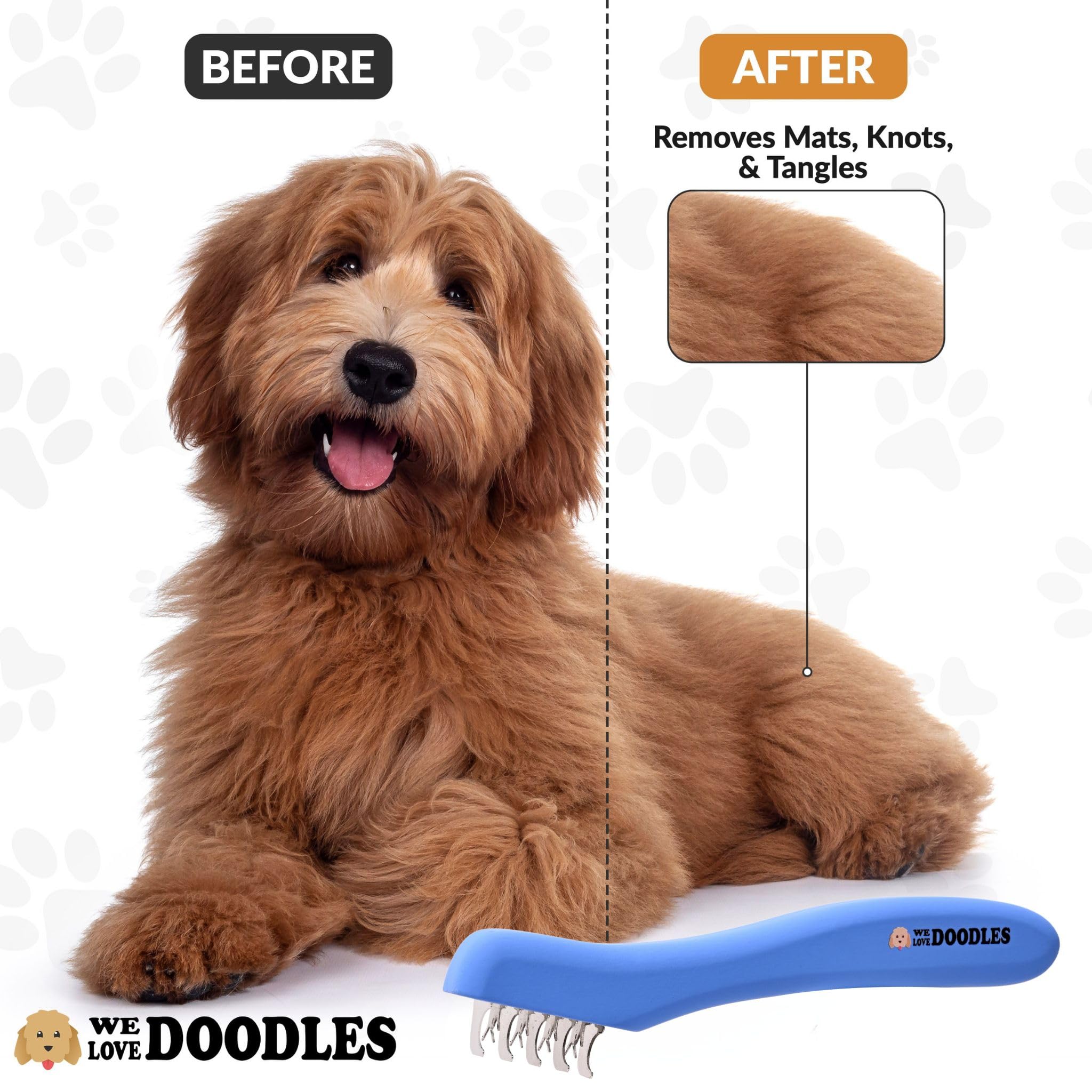 We Love Doodles Cepillo de metal ergonómico para perros, deshace nudos sin tirar