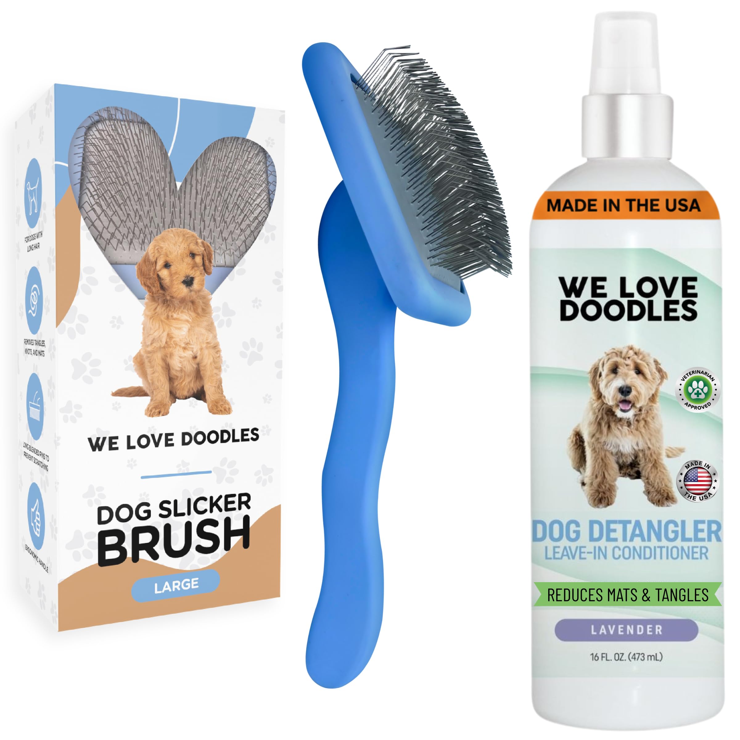 We Love Doodles cepillo slicker grande para pelo suave y sin enredos